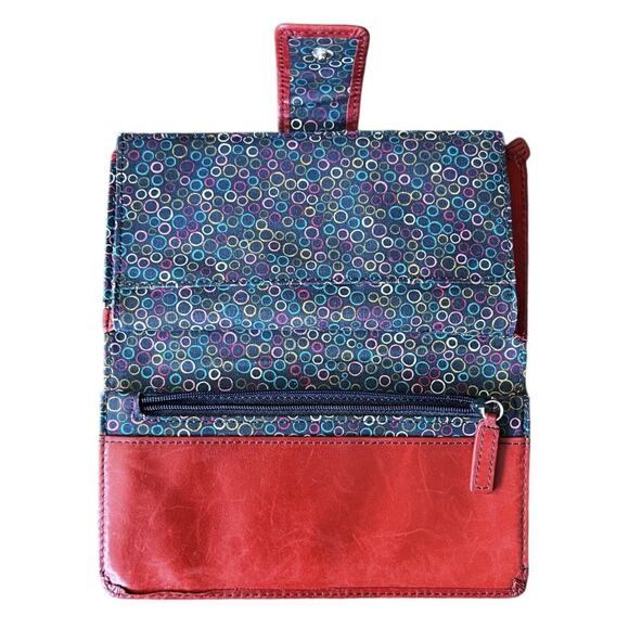 Fossil Wallet Red Leather Checkbook Snap Closure Zip Coin ID Bi-fold - Picture 5 of 12